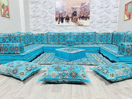 U förmiges orientalisches Sofa Set, Majlis-Sitzmöbel, Arabische Majlis, Bodenkissen, Türkisches Bode