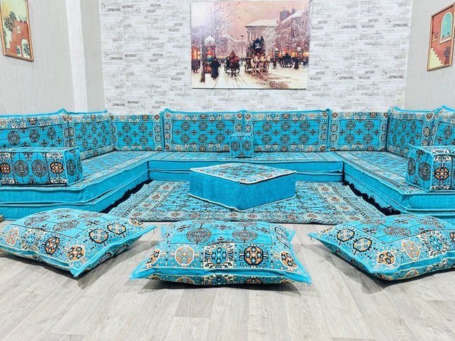 U förmiges orientalisches Sofa Set, Majlis-Sitzmöbel, Arabische Majlis, Bodenkissen, Türkisches Bode