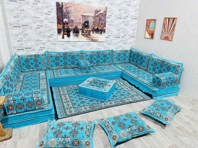 U förmiges orientalisches Sofa Set, Majlis-Sitzmöbel, Arabische Majlis, Bodenkissen, Türkisches Bode