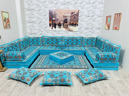 U förmiges orientalisches Sofa Set, Majlis-Sitzmöbel, Arabische Majlis, Bodenkissen, Türkisches Bode