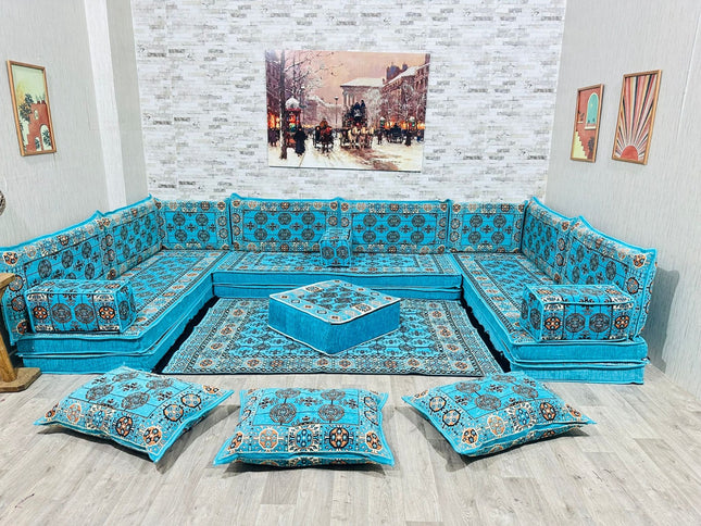 U förmiges orientalisches Sofa Set, Majlis-Sitzmöbel, Arabische Majlis, Bodenkissen, Türkisches Bode