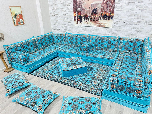 U förmiges orientalisches Sofa Set, Majlis-Sitzmöbel, Arabische Majlis, Bodenkissen, Türkisches Bode