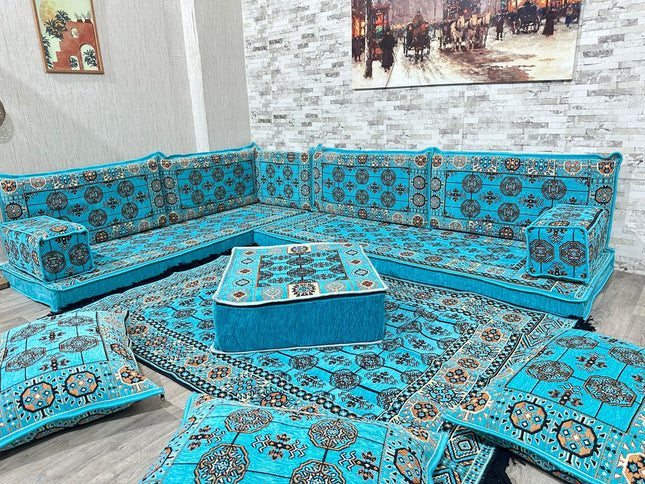 L förmiges orientalisches Sofa Set, Majlis-Sitzmöbel, Bodenkissen, Arabische Majlis, Türkisches Bode