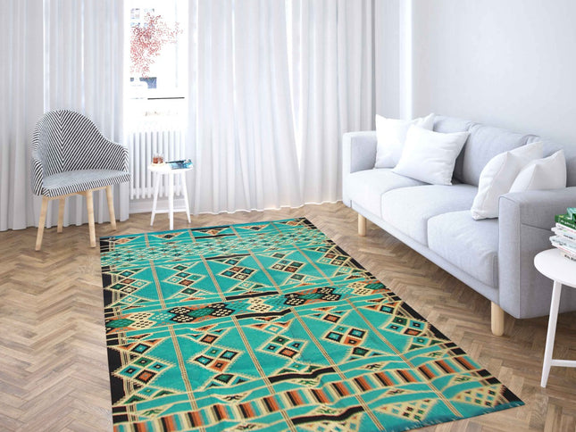Mehrfarbiger Woll-Jute-Kelim-Teppich, Handgefertigter Großer Kelim Teppich