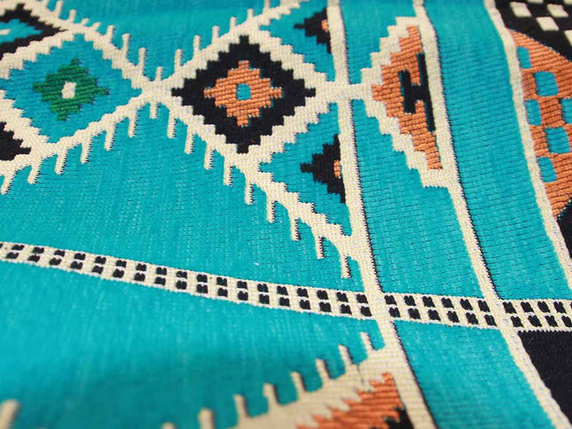 Mehrfarbiger Woll-Jute-Kelim-Teppich, Handgefertigter Großer Kelim Teppich