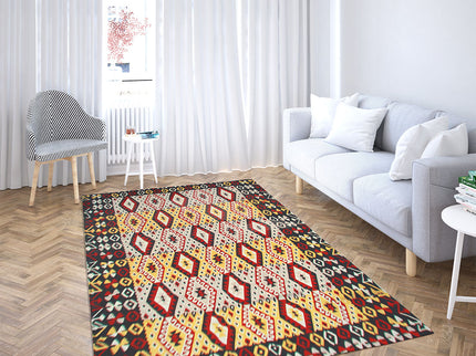 Anatolischer Kelim Teppich, Mehrfarbiger Woll-Jute-Kelim-Teppich, Handgefertigter Großer Kelim Teppi