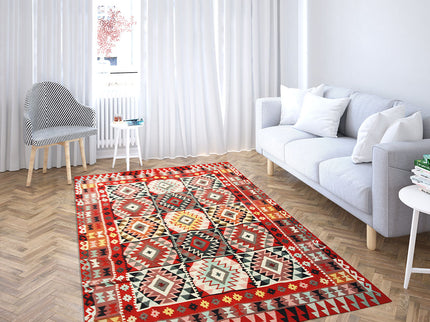 Anatolischer Kelim Teppich, Mehrfarbiger Woll-Jute-Kelim-Teppich, Handgefertigter Großer Kelim Teppi