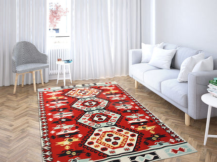 Anatolischer Kelim Teppich, Mehrfarbiger Woll-Jute-Kelim-Teppich, Handgefertigter Großer Kelim Teppi