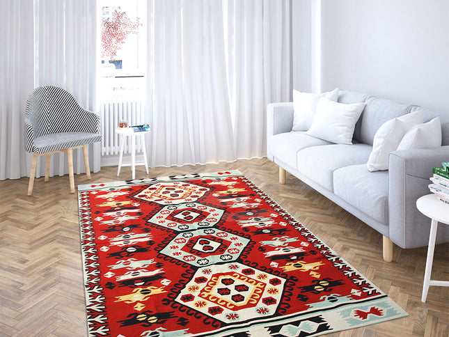 Anatolischer Kelim Teppich, Mehrfarbiger Woll-Jute-Kelim-Teppich, Handgefertigter Großer Kelim Teppi