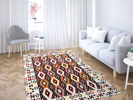 Anatolischer Kelim Teppich, Mehrfarbiger Woll-Jute-Kelim-Teppich, Handgefertigter Großer Kelim Teppi