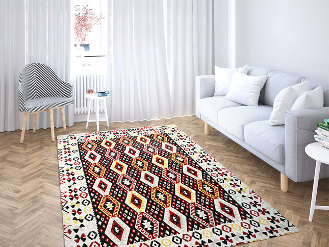 Anatolischer Kelim Teppich, Mehrfarbiger Woll-Jute-Kelim-Teppich, Handgefertigter Großer Kelim Teppi