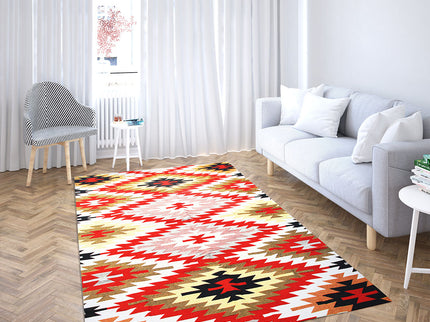 Anatolischer Kelim Teppich, Mehrfarbiger Woll-Jute-Kelim-Teppich, Handgefertigter Großer Kelim Teppi