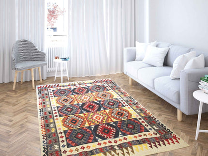 Handgefertigter Großer Kelim Teppich, Anatolischer Kelim Teppich,  Indischer künstlerischer handgefe