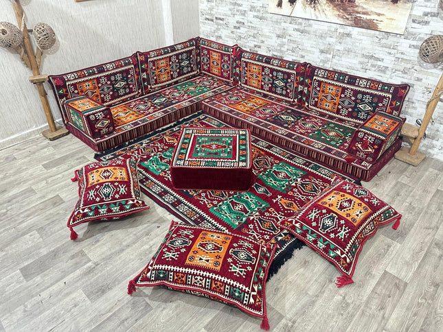 L förmiges orientalisches Sofa Set, Majlis-Sitzmöbel, Bodenkissen, Arabische Majlis, Türkisches Bode