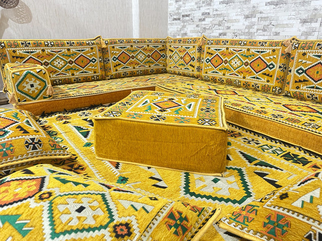 L förmiges orientalisches Sofa Set, Majlis-Sitzmöbel, Bodenkissen, Arabische Majlis, Türkisches Bode