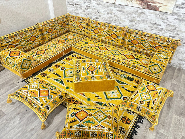 L förmiges orientalisches Sofa Set, Majlis-Sitzmöbel, Bodenkissen, Arabische Majlis, Türkisches Bode