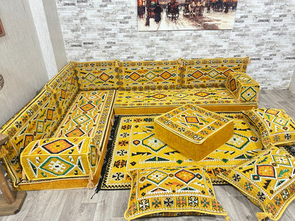 L förmiges orientalisches Sofa Set, Majlis-Sitzmöbel, Bodenkissen, Arabische Majlis, Türkisches Bode