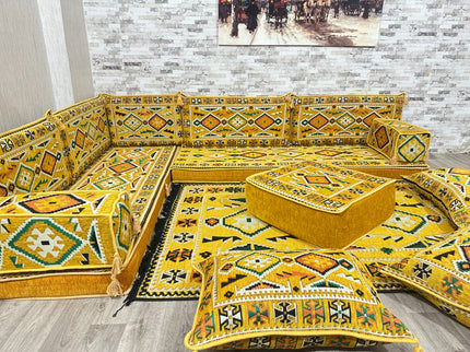 L förmiges orientalisches Sofa Set, Majlis-Sitzmöbel, Bodenkissen, Arabische Majlis, Türkisches Bode