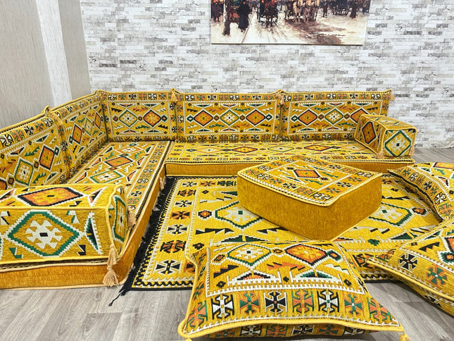 L förmiges orientalisches Sofa Set, Majlis-Sitzmöbel, Bodenkissen, Arabische Majlis, Türkisches Bode