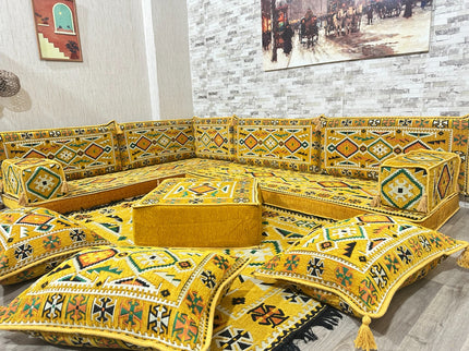 L förmiges orientalisches Sofa Set, Majlis-Sitzmöbel, Bodenkissen, Arabische Majlis, Türkisches Bode