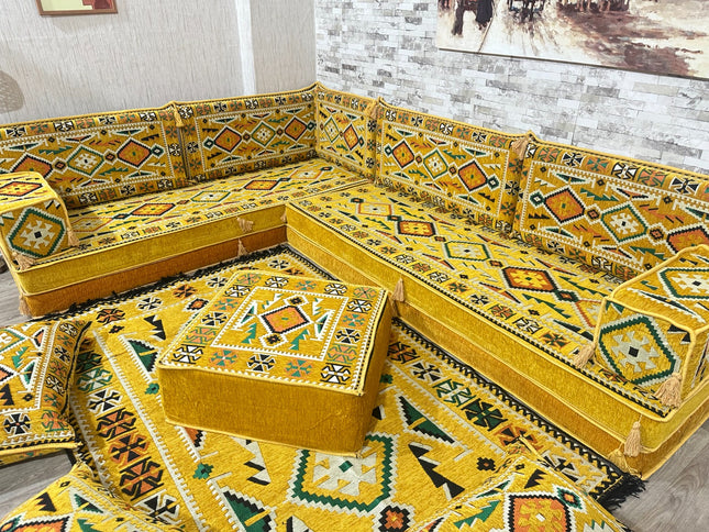 L förmiges orientalisches Sofa Set, Majlis-Sitzmöbel, Bodenkissen, Arabische Majlis, Türkisches Bode
