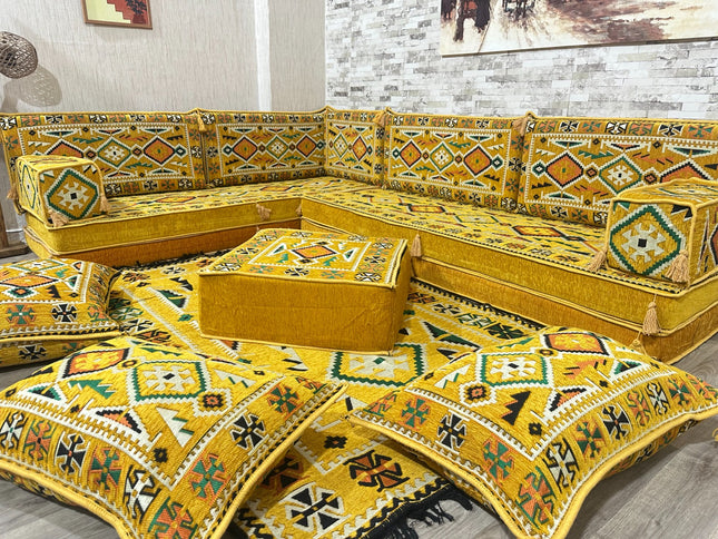 L förmiges orientalisches Sofa Set, Majlis-Sitzmöbel, Bodenkissen, Arabische Majlis, Türkisches Bode