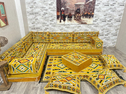 L förmiges orientalisches Sofa Set, Majlis-Sitzmöbel, Bodenkissen, Arabische Majlis, Türkisches Bode