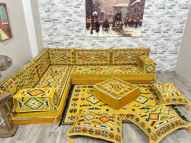 L förmiges orientalisches Sofa Set, Majlis-Sitzmöbel, Bodenkissen, Arabische Majlis, Türkisches Bode