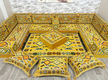 U förmiges orientalisches Sofa Set, Majlis-Sitzmöbel, Arabische Majlis, Bodenkissen, Türkisches Bode