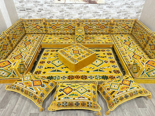 U förmiges orientalisches Sofa Set, Majlis-Sitzmöbel, Arabische Majlis, Bodenkissen, Türkisches Bode