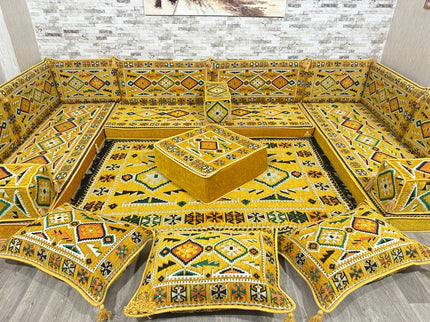 U förmiges orientalisches Sofa Set, Majlis-Sitzmöbel, Arabische Majlis, Bodenkissen, Türkisches Bode