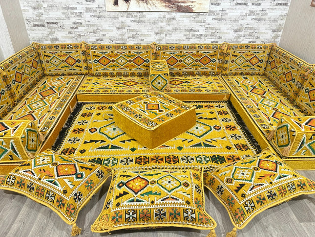 U förmiges orientalisches Sofa Set, Majlis-Sitzmöbel, Arabische Majlis, Bodenkissen, Türkisches Bode