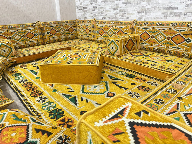 U förmiges orientalisches Sofa Set, Majlis-Sitzmöbel, Arabische Majlis, Bodenkissen, Türkisches Bode