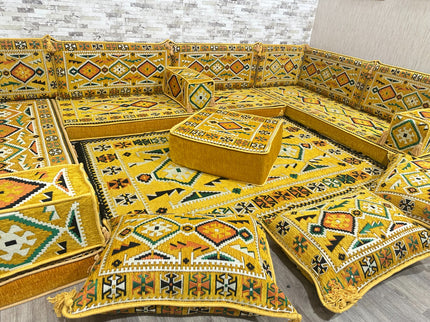 U förmiges orientalisches Sofa Set, Majlis-Sitzmöbel, Arabische Majlis, Bodenkissen, Türkisches Bode