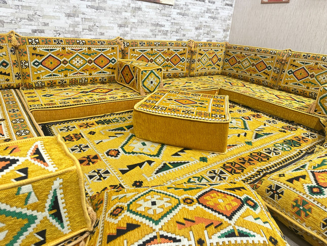 U förmiges orientalisches Sofa Set, Majlis-Sitzmöbel, Arabische Majlis, Bodenkissen, Türkisches Bode