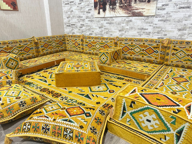 U förmiges orientalisches Sofa Set, Majlis-Sitzmöbel, Arabische Majlis, Bodenkissen, Türkisches Bode