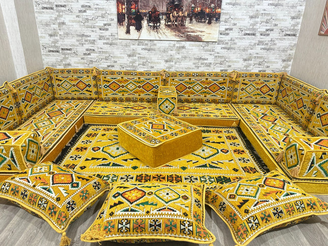 U förmiges orientalisches Sofa Set, Majlis-Sitzmöbel, Arabische Majlis, Bodenkissen, Türkisches Bode