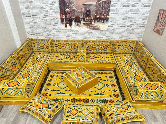 U förmiges orientalisches Sofa Set, Majlis-Sitzmöbel, Arabische Majlis, Bodenkissen, Türkisches Bode