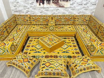 U förmiges orientalisches Sofa Set, Majlis-Sitzmöbel, Arabische Majlis, Bodenkissen, Türkisches Bode