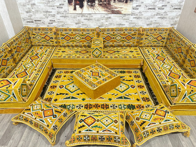 U förmiges orientalisches Sofa Set, Majlis-Sitzmöbel, Arabische Majlis, Bodenkissen, Türkisches Bode