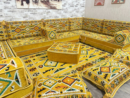 U förmiges orientalisches Sofa Set, Majlis-Sitzmöbel, Arabische Majlis, Bodenkissen, Türkisches Bode