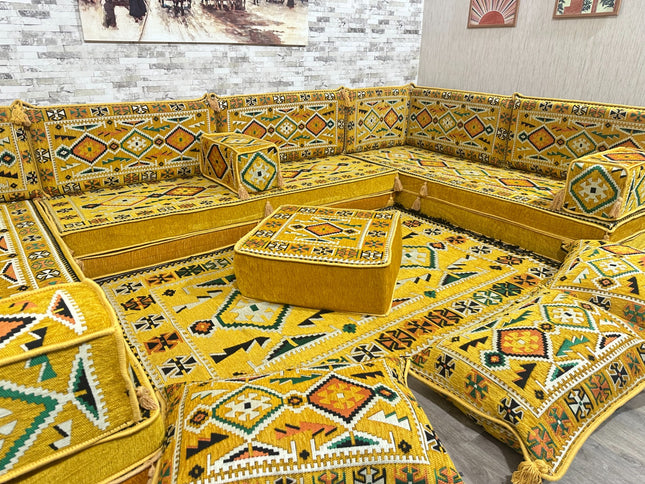 U förmiges orientalisches Sofa Set, Majlis-Sitzmöbel, Arabische Majlis, Bodenkissen, Türkisches Bode