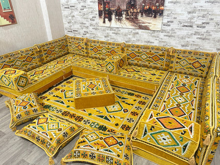U förmiges orientalisches Sofa Set, Majlis-Sitzmöbel, Arabische Majlis, Bodenkissen, Türkisches Bode