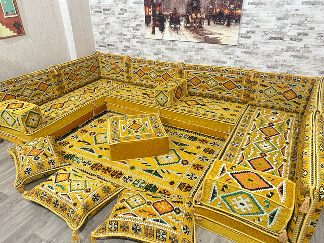 U förmiges orientalisches Sofa Set, Majlis-Sitzmöbel, Arabische Majlis, Bodenkissen, Türkisches Bode