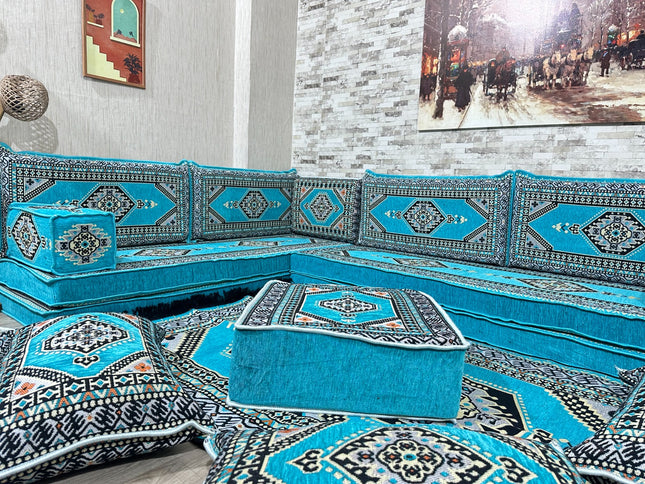 L förmiges orientalisches Sofa Set, Palettensofa, Bodenkissen, Arabische Majlis, Türkisches Boden Si