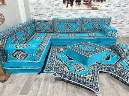 L förmiges orientalisches Sofa Set, Majlis-Sitzmöbel, Bodenkissen, Arabische Majlis, Türkisches Bode