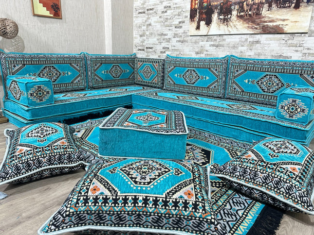 L förmiges orientalisches Sofa Set, Majlis-Sitzmöbel, Bodenkissen, Arabische Majlis, Türkisches Bode