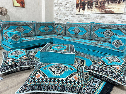 L förmiges orientalisches Sofa Set, Palettensofa, Bodenkissen, Arabische Majlis, Türkisches Boden Si