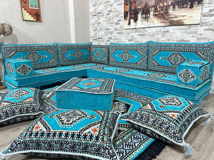 L förmiges orientalisches Sofa Set, Palettensofa, Bodenkissen, Arabische Majlis, Türkisches Boden Si