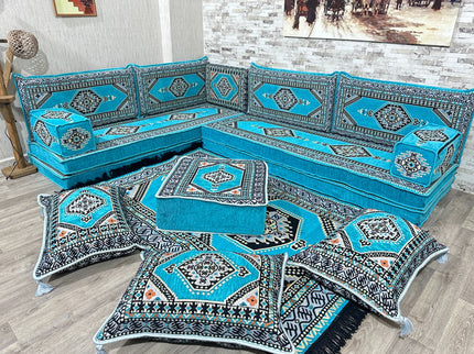 L förmiges orientalisches Sofa Set, Majlis-Sitzmöbel, Bodenkissen, Arabische Majlis, Türkisches Bode